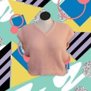 Vintage 80s Pink V-Neck Women's Sweater